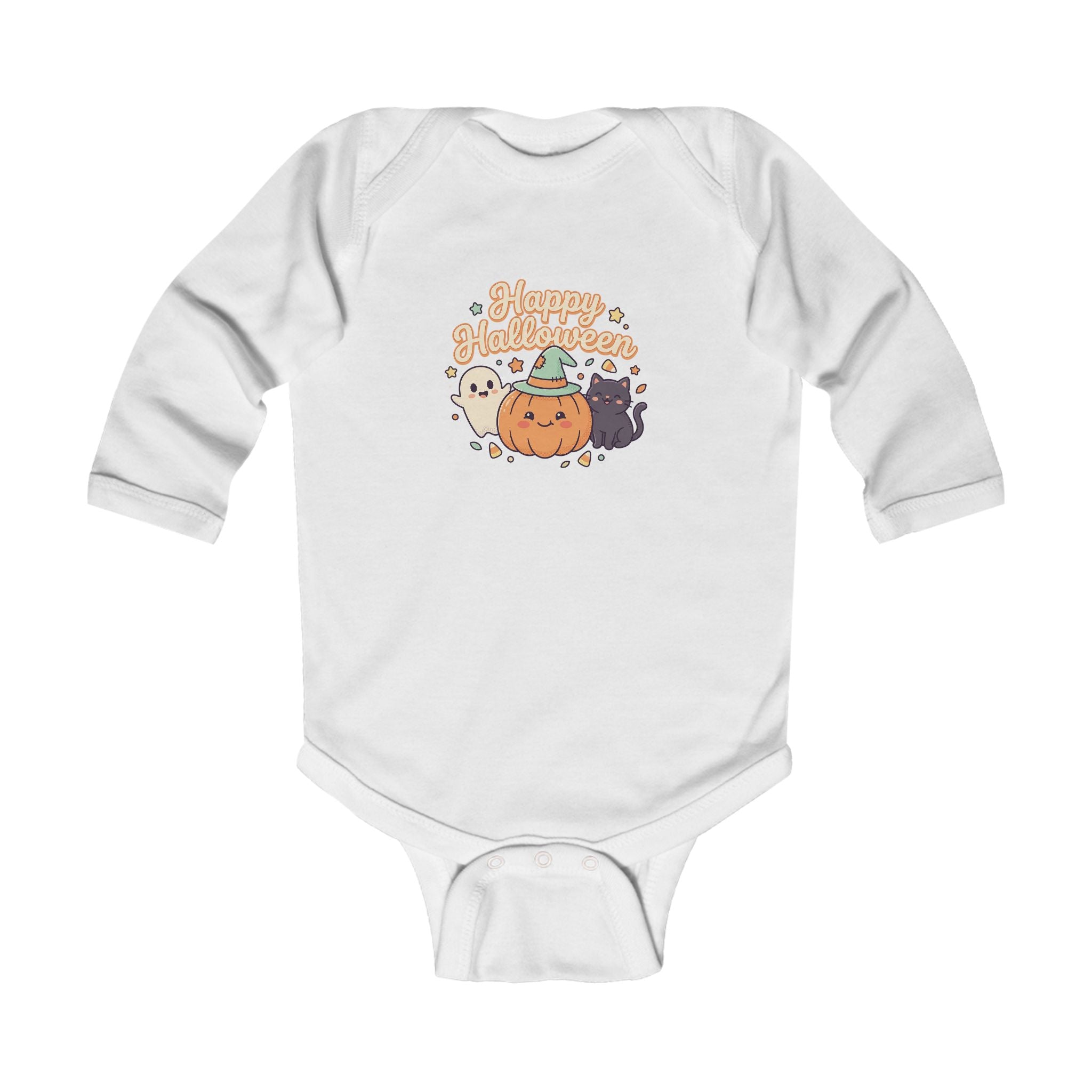 "Happy Halloween" Cute Pumpkin & Ghost Infant Long Sleeve Onesie
