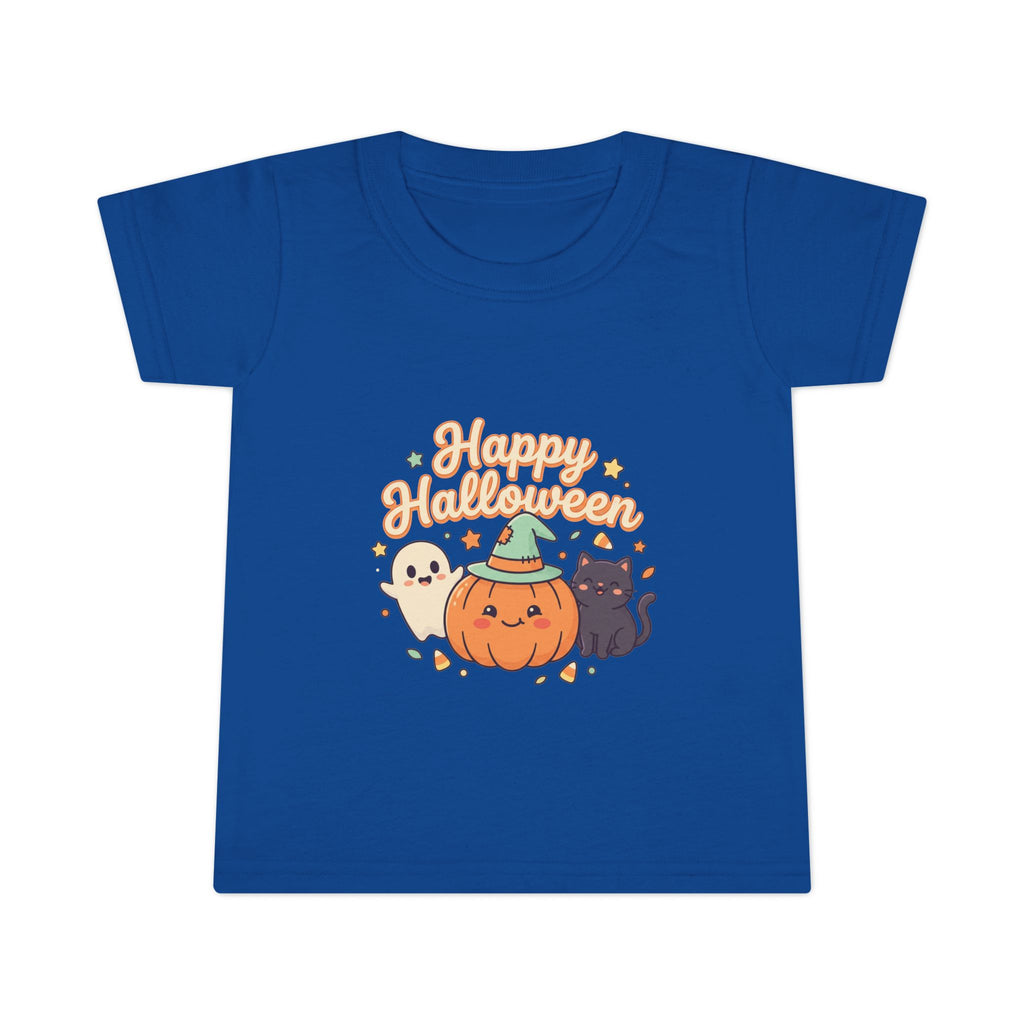 Happy Halloween Toddler T-Shirt — Cute Pumpkin Ghost & Black Cat Kids Tee