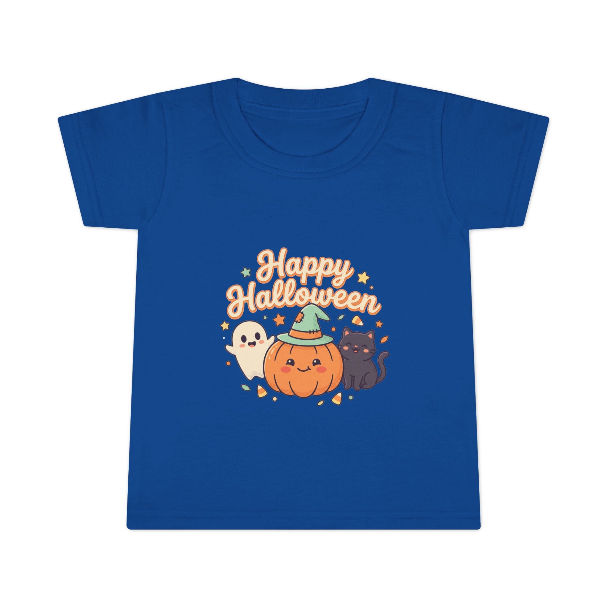Happy Halloween Toddler T-Shirt — Cute Pumpkin Ghost & Black Cat Kids Tee