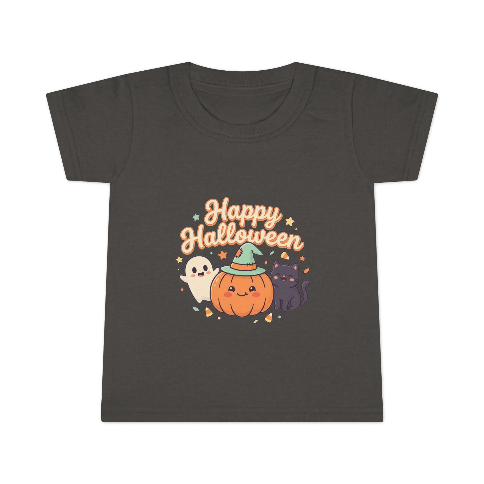 Happy Halloween Toddler T-Shirt — Cute Pumpkin Ghost & Black Cat Kids Tee