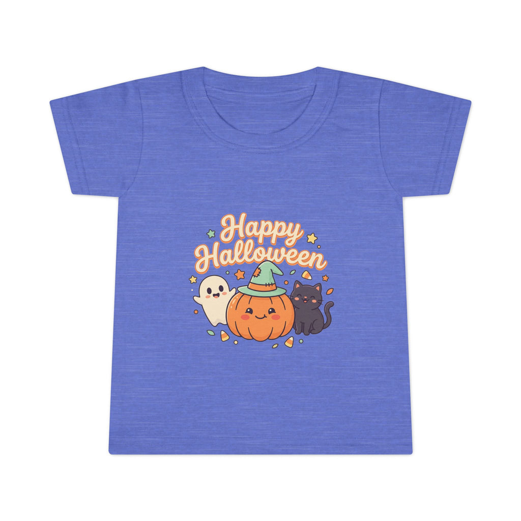 Happy Halloween Toddler T-Shirt — Cute Pumpkin Ghost & Black Cat Kids Tee