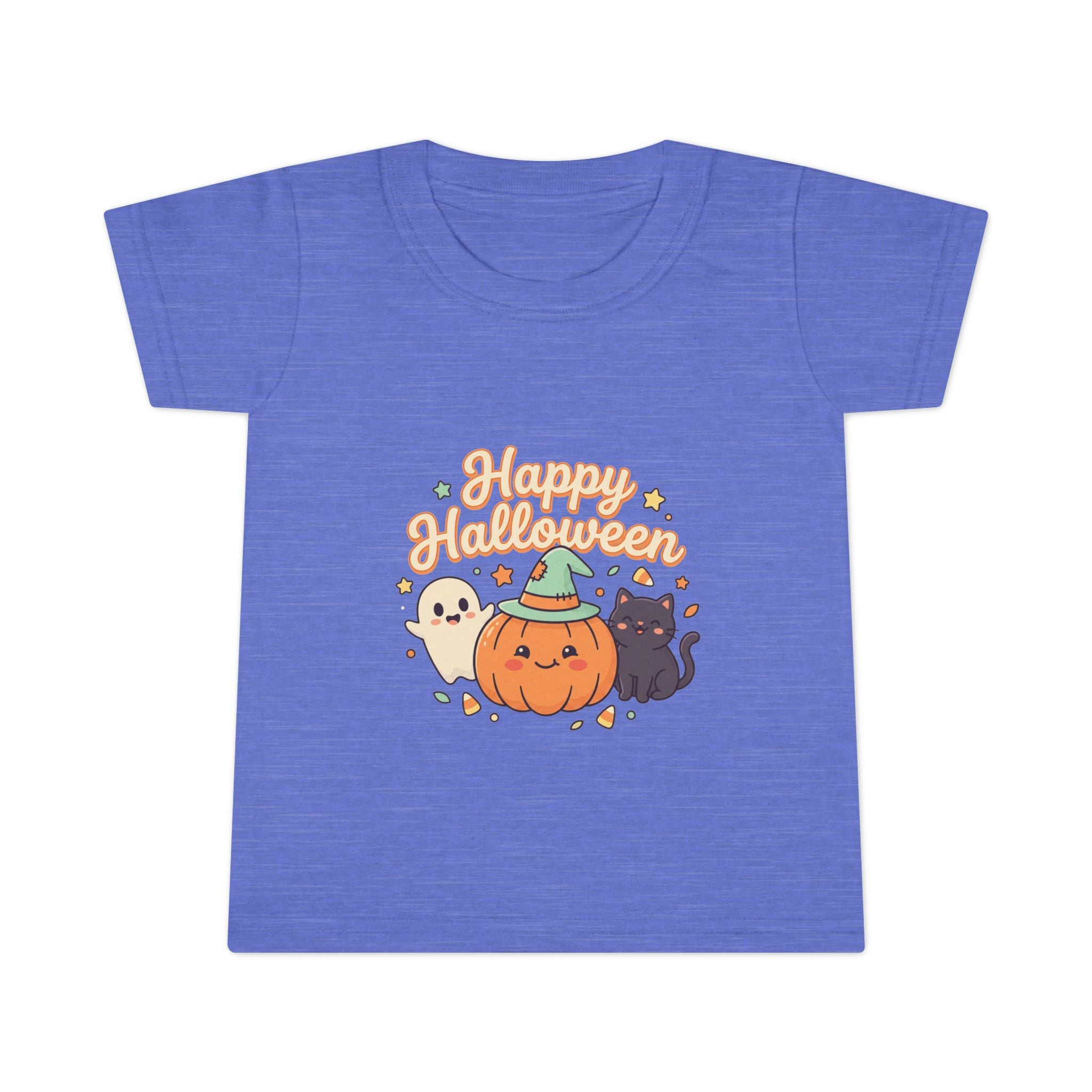 Happy Halloween Toddler T-Shirt — Cute Pumpkin Ghost & Black Cat Kids Tee