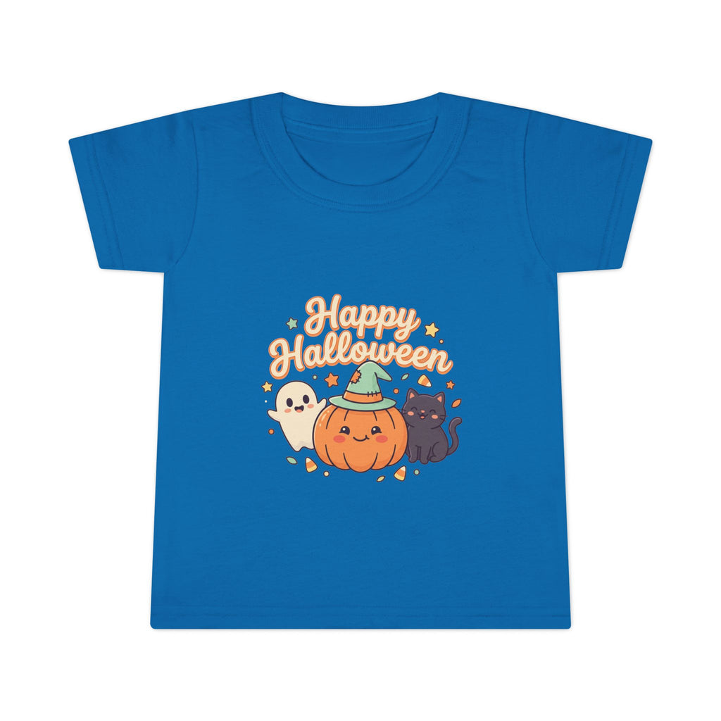 Happy Halloween Toddler T-Shirt — Cute Pumpkin Ghost & Black Cat Kids Tee