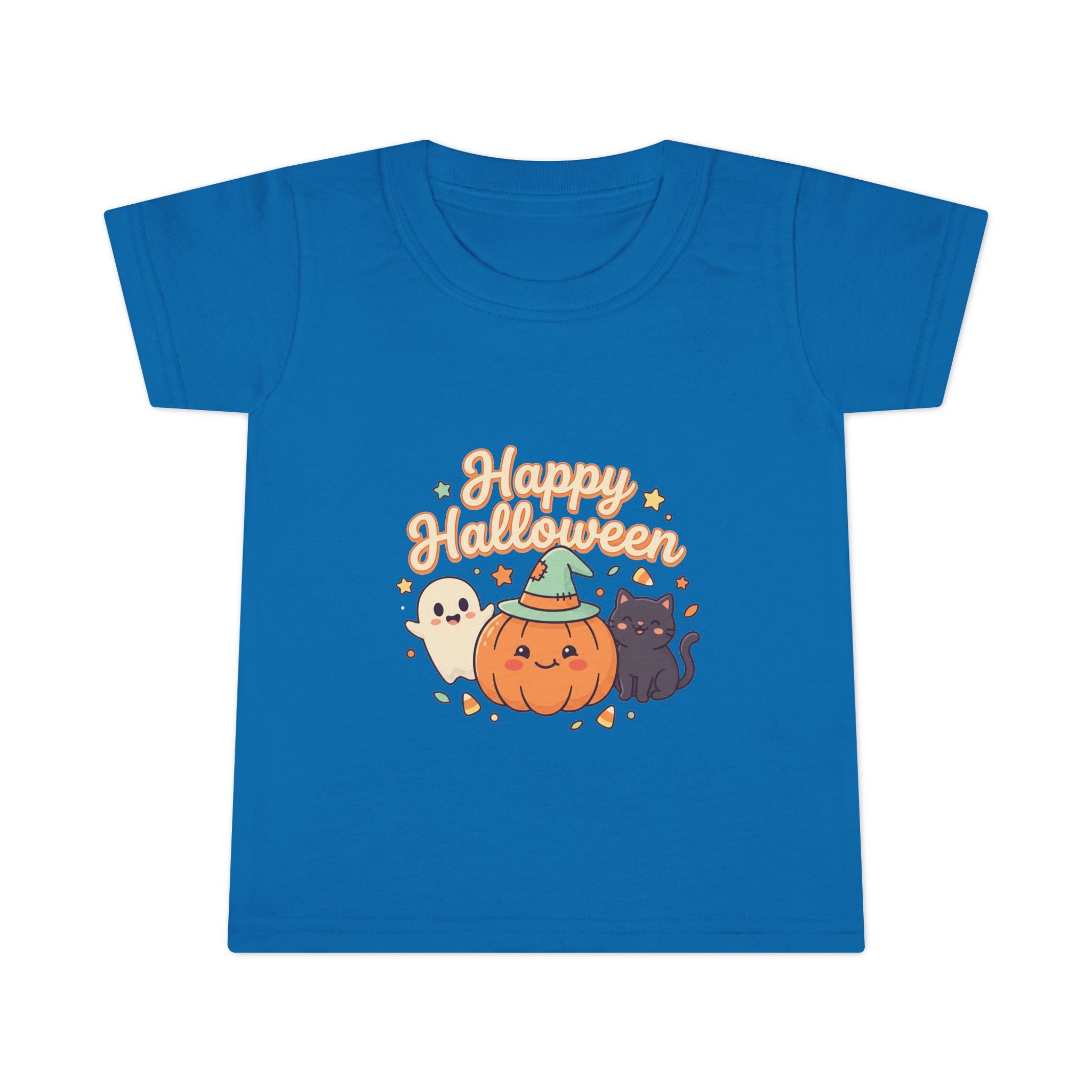 Happy Halloween Toddler T-Shirt — Cute Pumpkin Ghost & Black Cat Kids Tee
